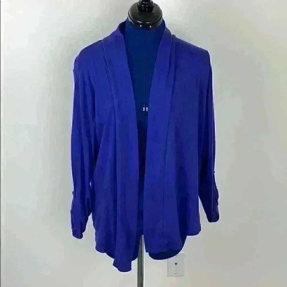 Lands End open front knit cardigan-royal b…